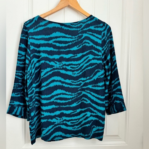 NEXT teal and navy boat neck blouse with button detail. UK 12 (US 8) - Picture 4 of 6